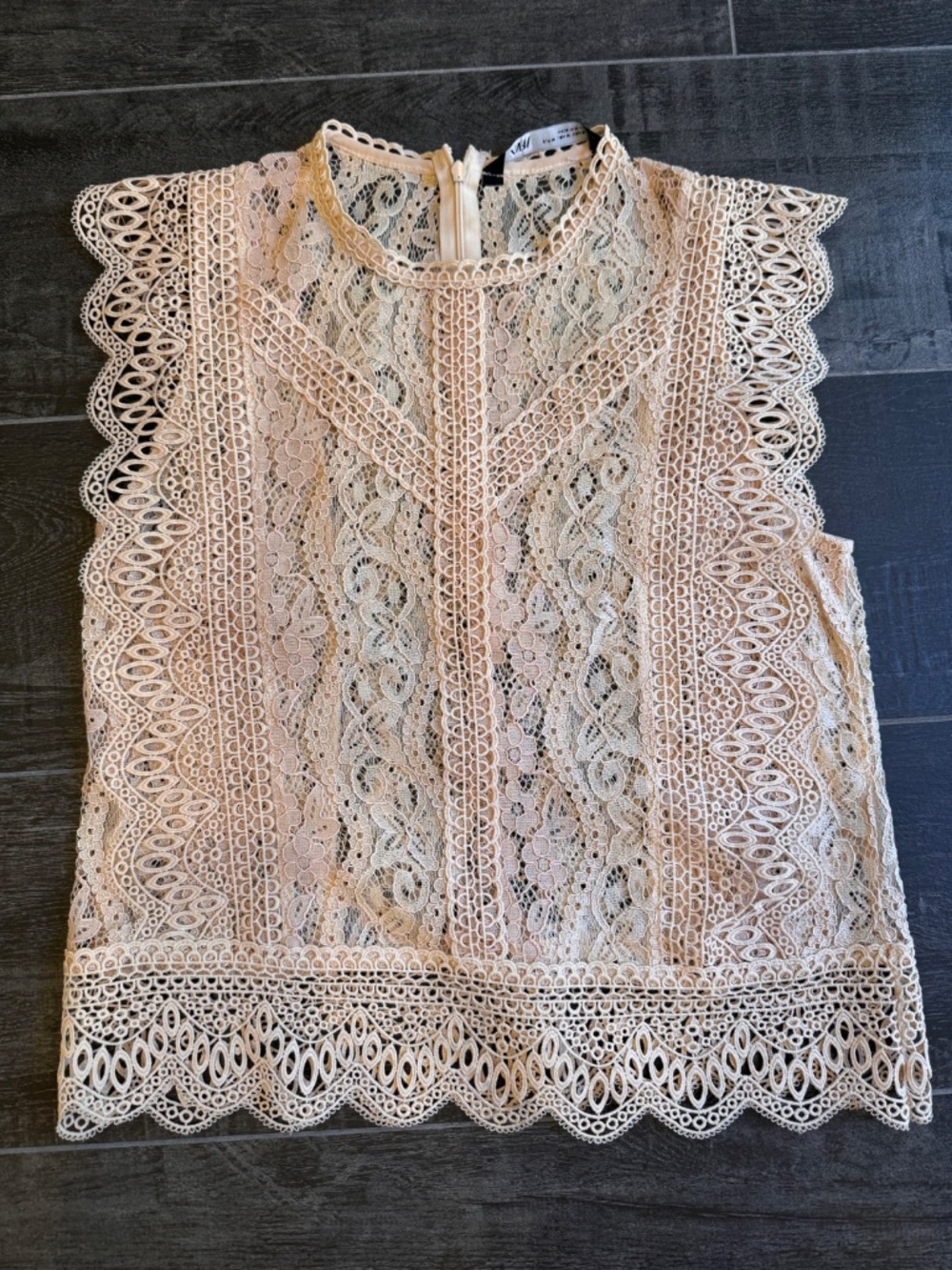 Zara Blush Crochet Lace Top, Size Medium